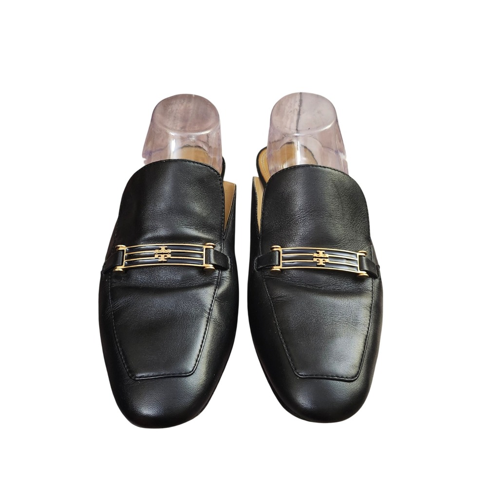 Tory Burch Amelia Black Leather Classic Logo Bar Mules Slides Flats Size 11M - Picture 10 of 11